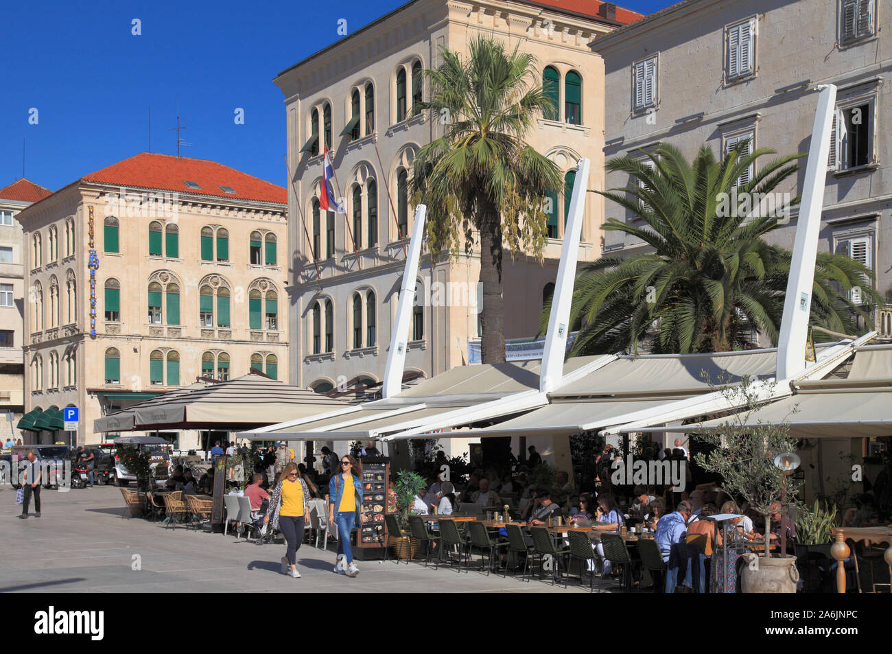 Croatia, Split,  Riva, seaside promenade, cafe, people, Stock Photo