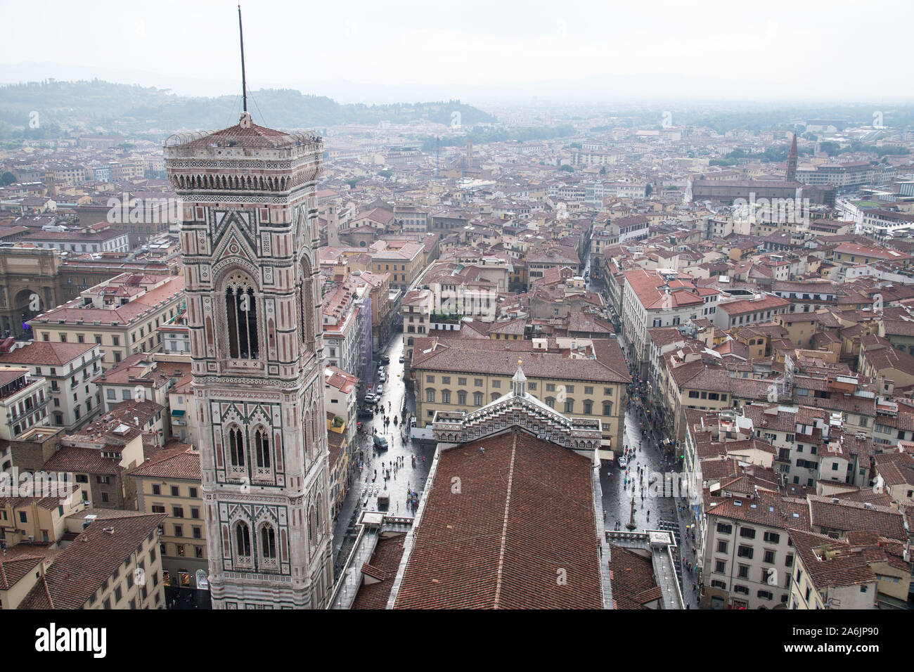 Italian Gothic Campanile di Giotto (Giotto's Campanile) and Italian Gothic Cattedrale di Santa Maria del Fiore (Florence Cathedral of Saint Mary of th Stock Photo