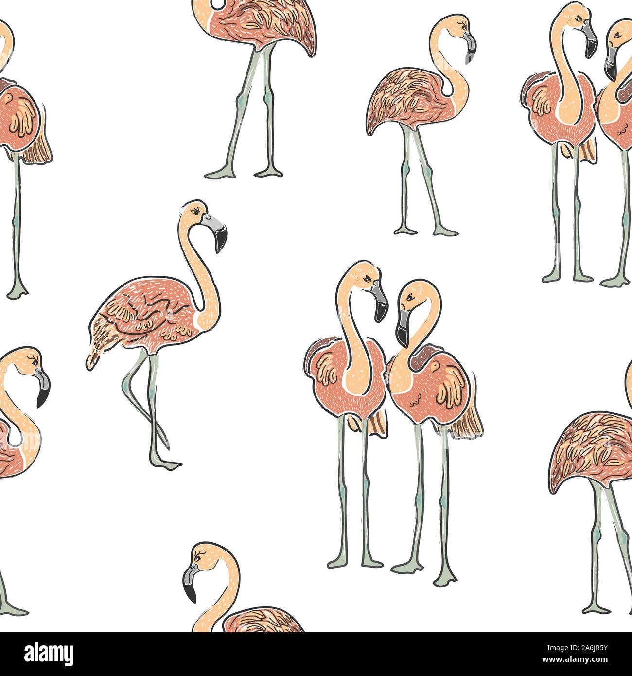 Seamless Pattern with Cute Hand Drawn Flamingo. Scandinavian Style ...