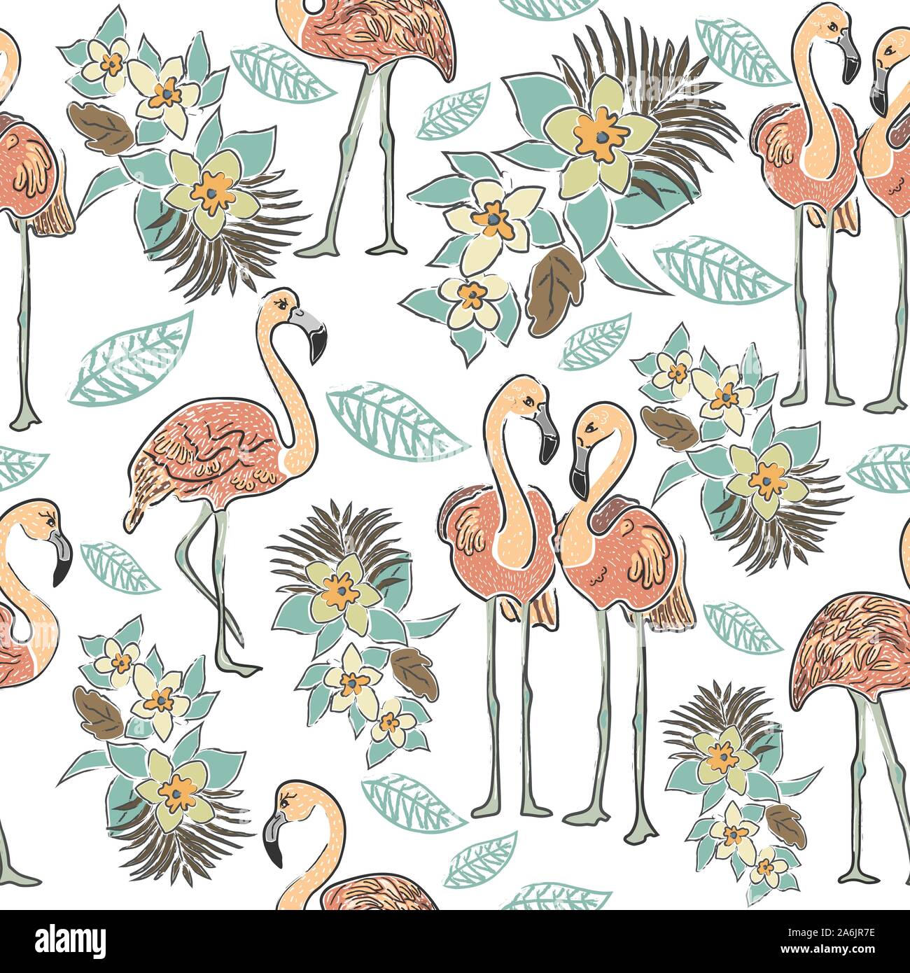 Seamless Pattern with Cute Hand Drawn Flamingo. Scandinavian Style ...