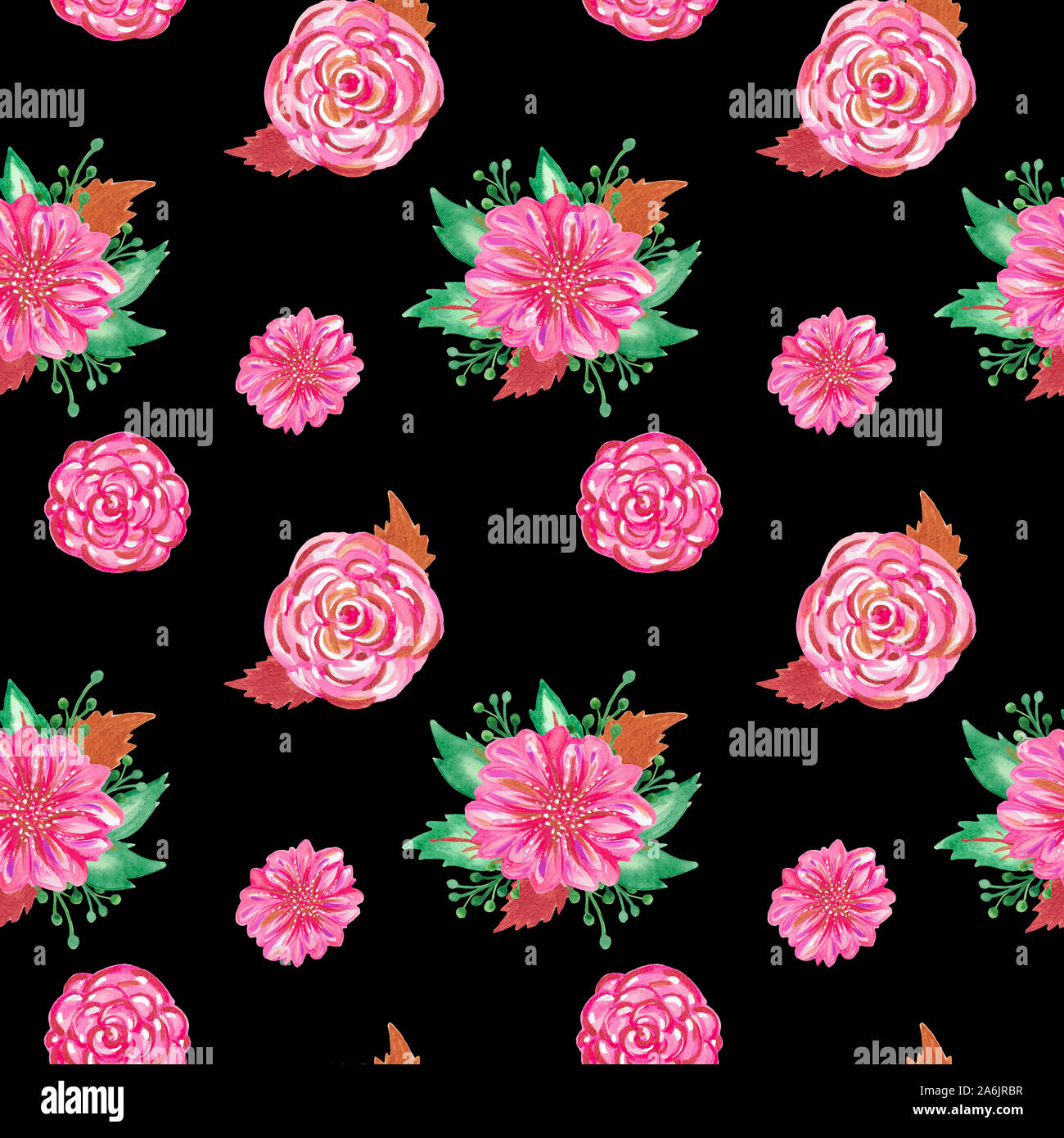 Seamless Pattern Hand Painted Watercolor Delicate Romantic Flowers Stem Leaves Clipart For Wedding Cards Stock Photo Alamy