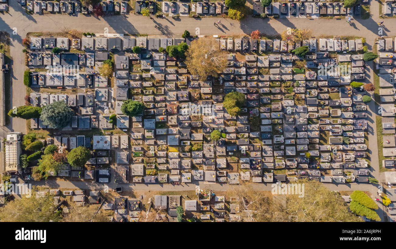 Cemetery in Olkusz, Poland - aerial view Stock Photo