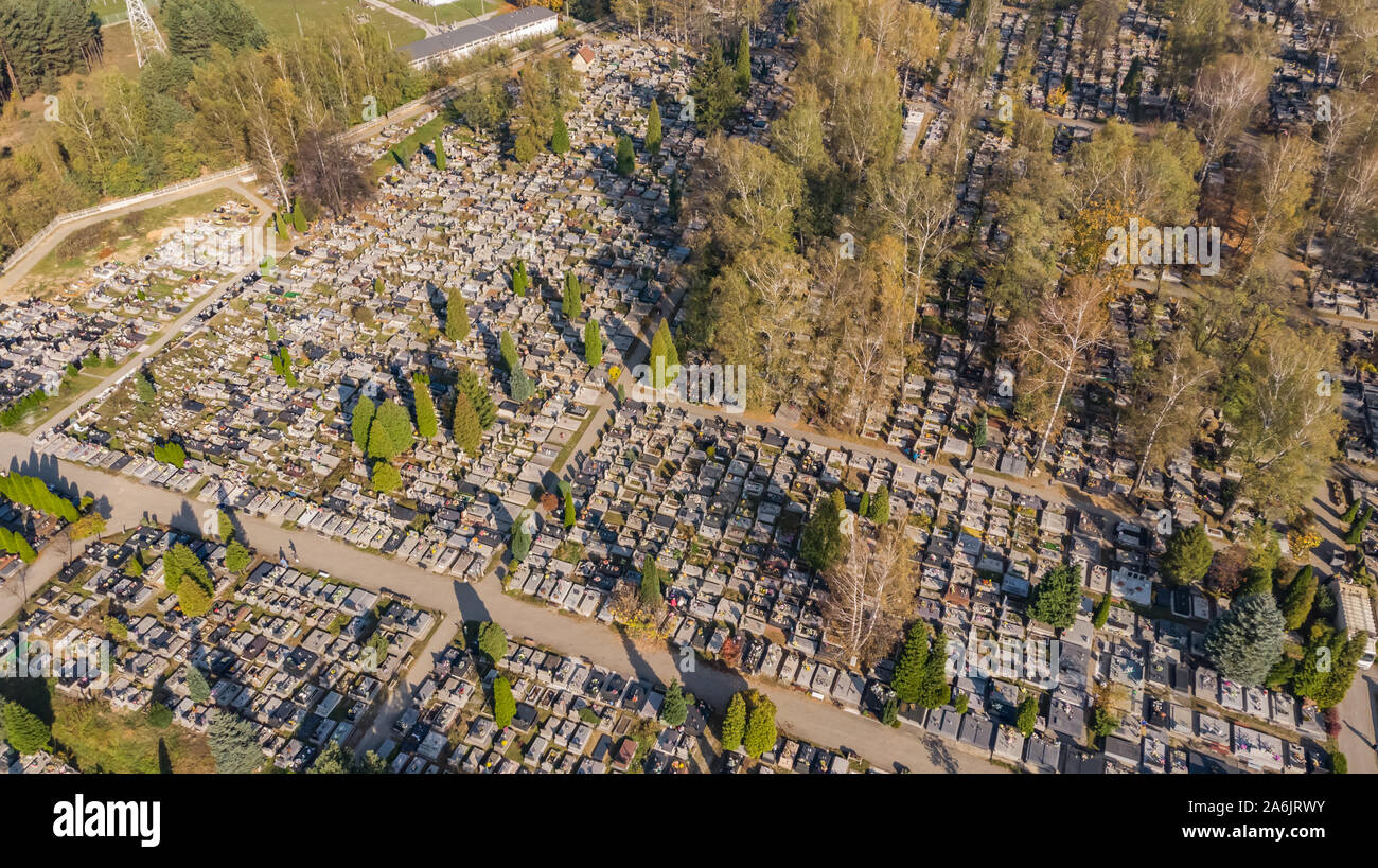 Cemetery in Olkusz, Poland - aerial view Stock Photo