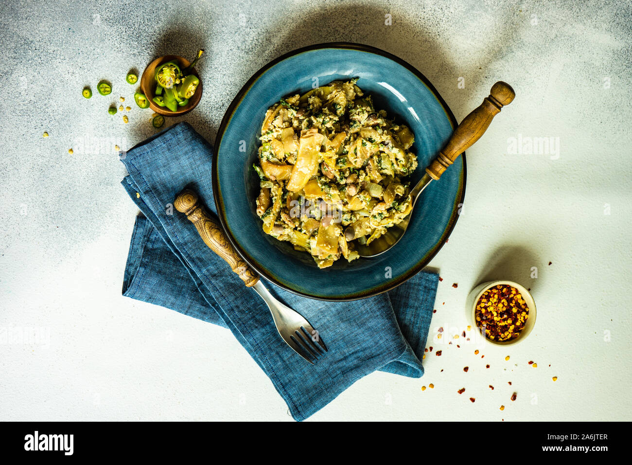 Traditional summer lobio dish with french beans with eggs and