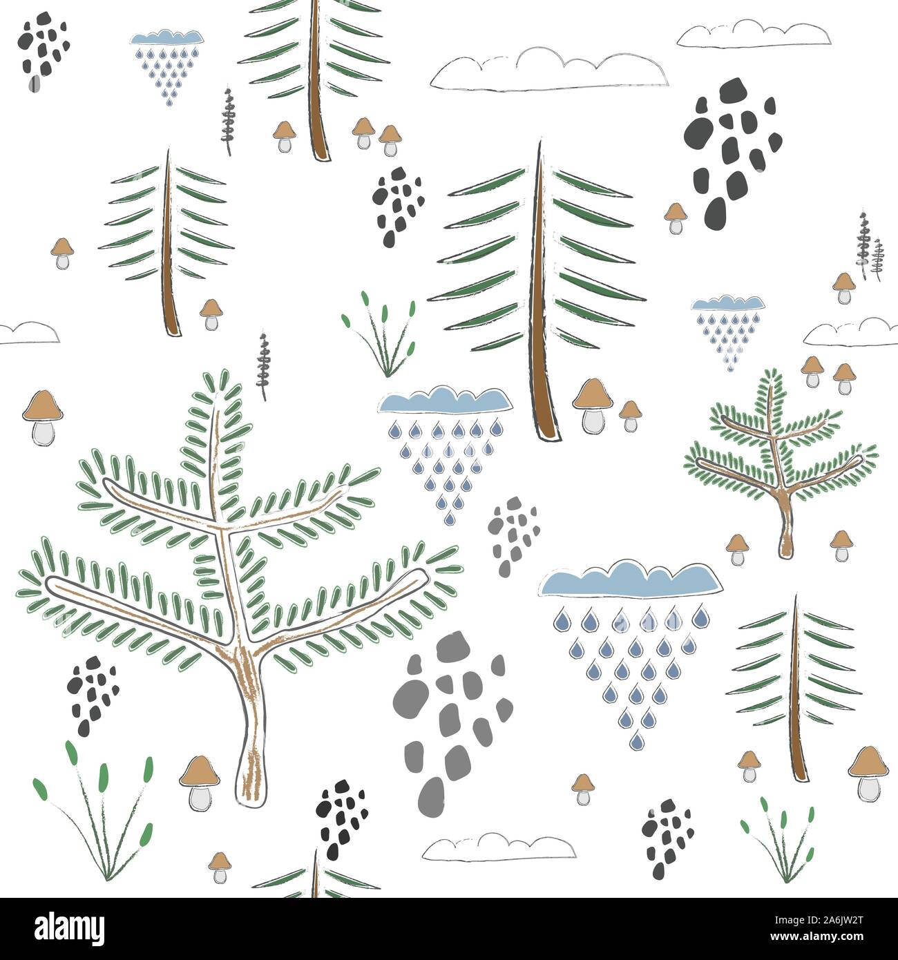 Cute Seamless Pattern With Forest Trees. Scandinavian Style Stock ...