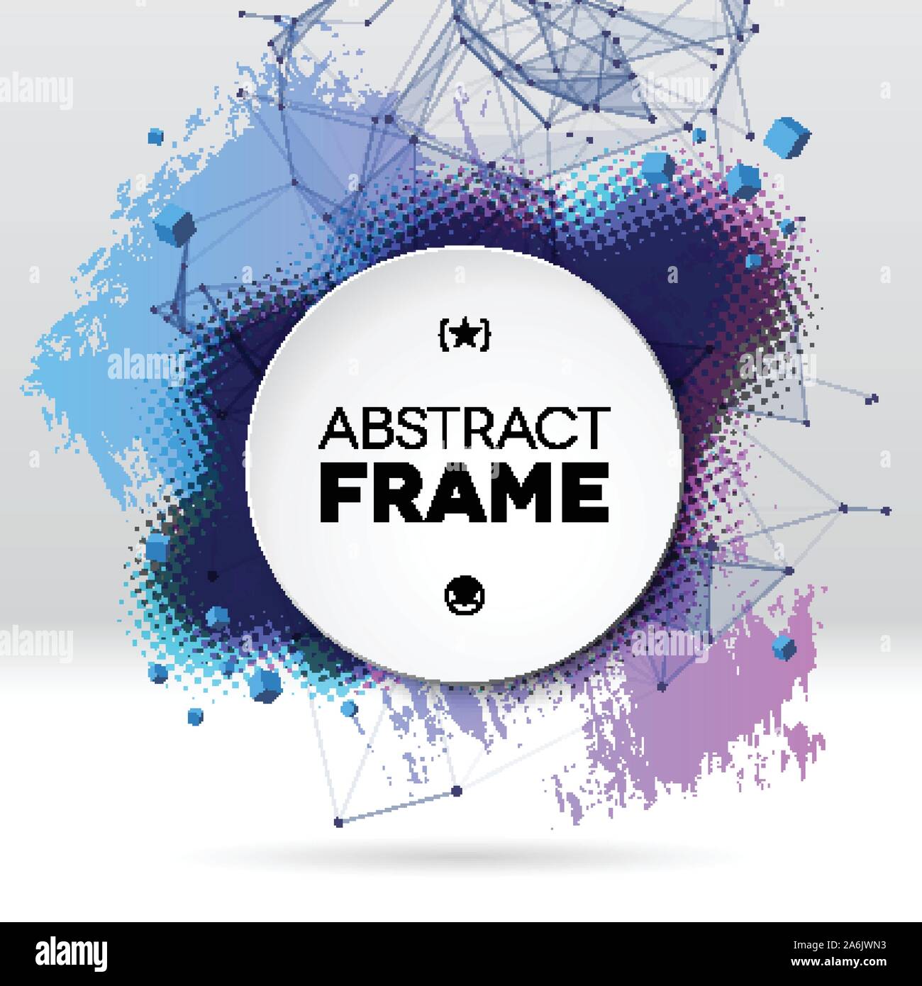Background with brush stroke, blot, triangular grid and frame Stock Vector
