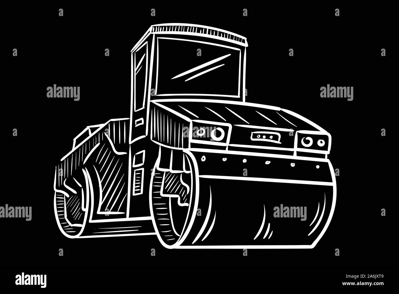 Black white vector illustration with asphalt laying machine Stock Vector