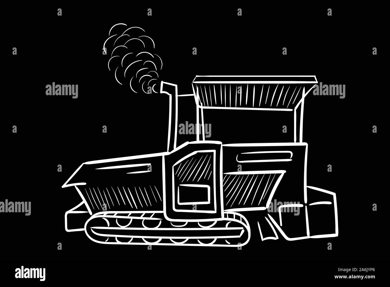 Black white vector illustration with asphalt laying machine Stock Vector