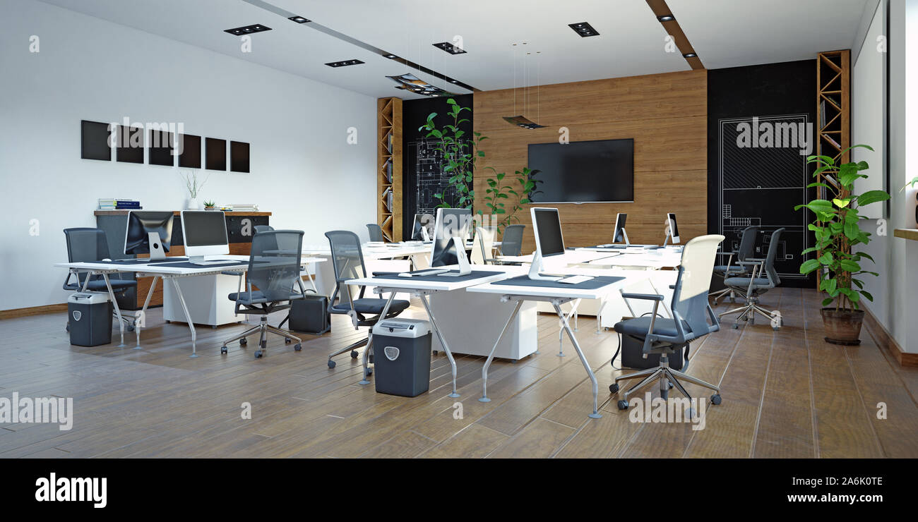 Modern office interior design concept. 3d rendering design Stock ...