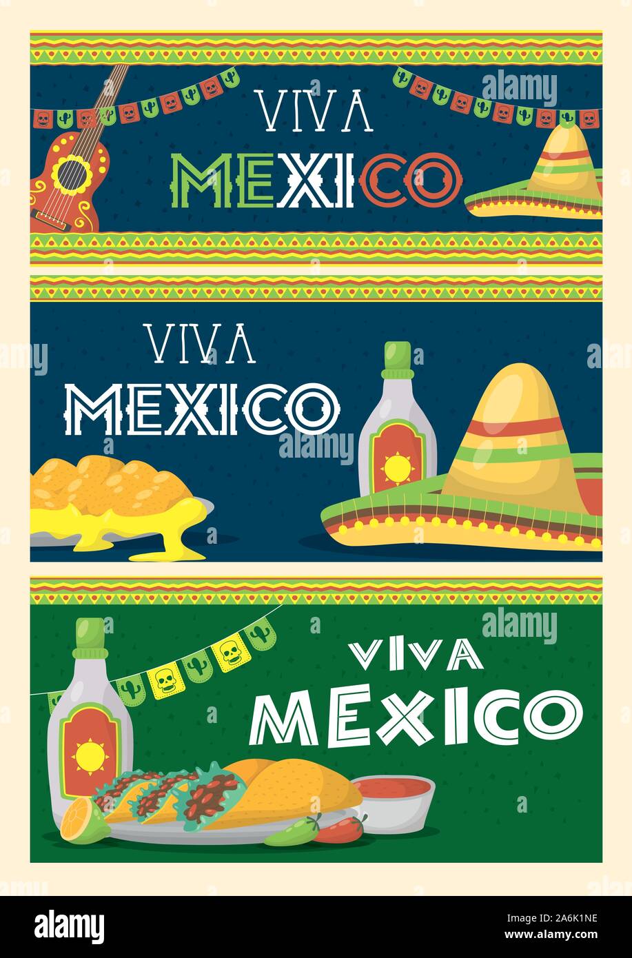 viva mexico celebration with set icons Stock Vector