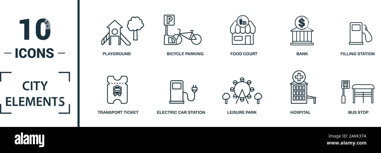 City Elements icon set. Include creative elements restroom sign, public ...