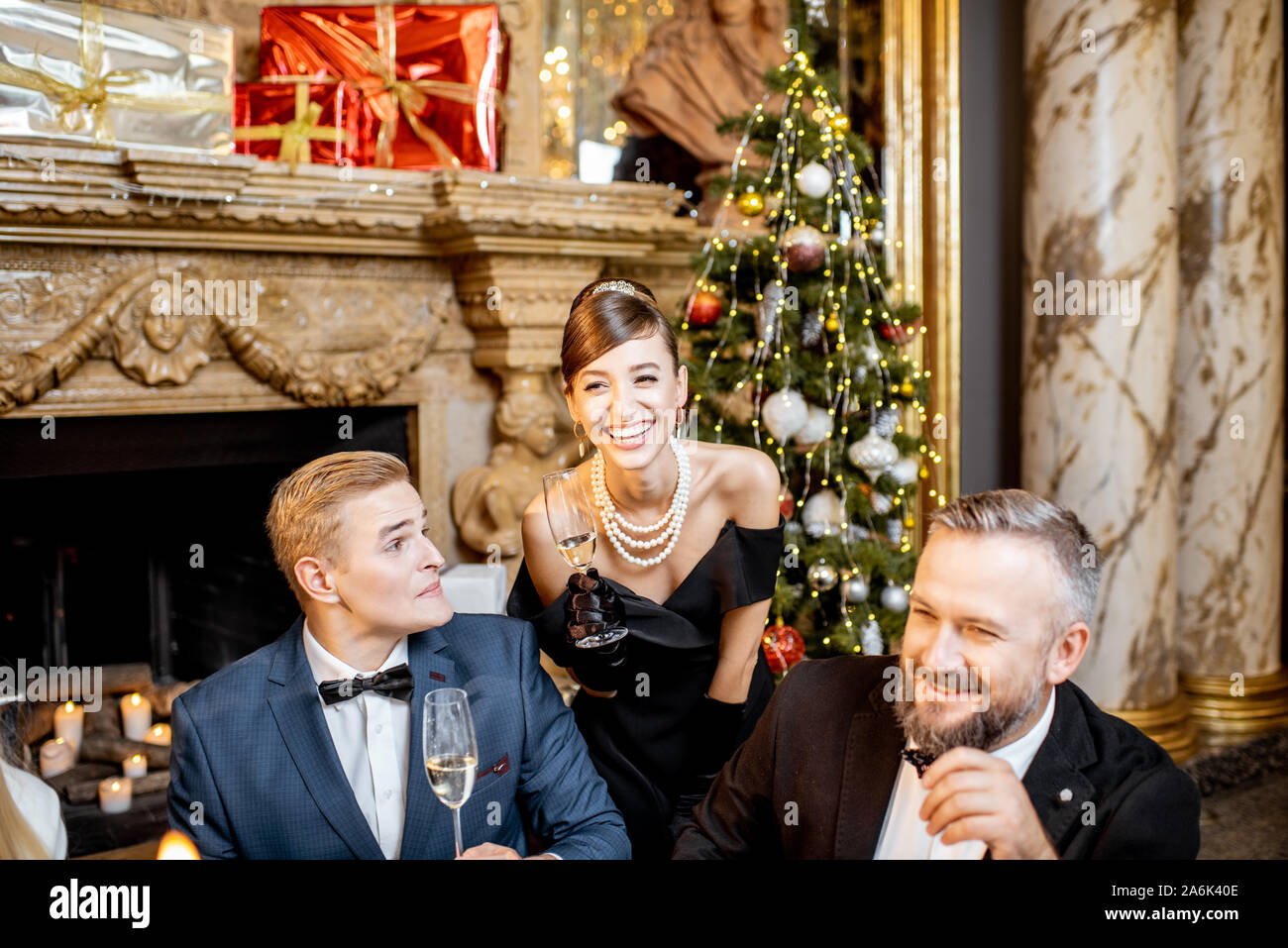 Portrait Of An Elegantly Dressed Group Of People Celebrating New