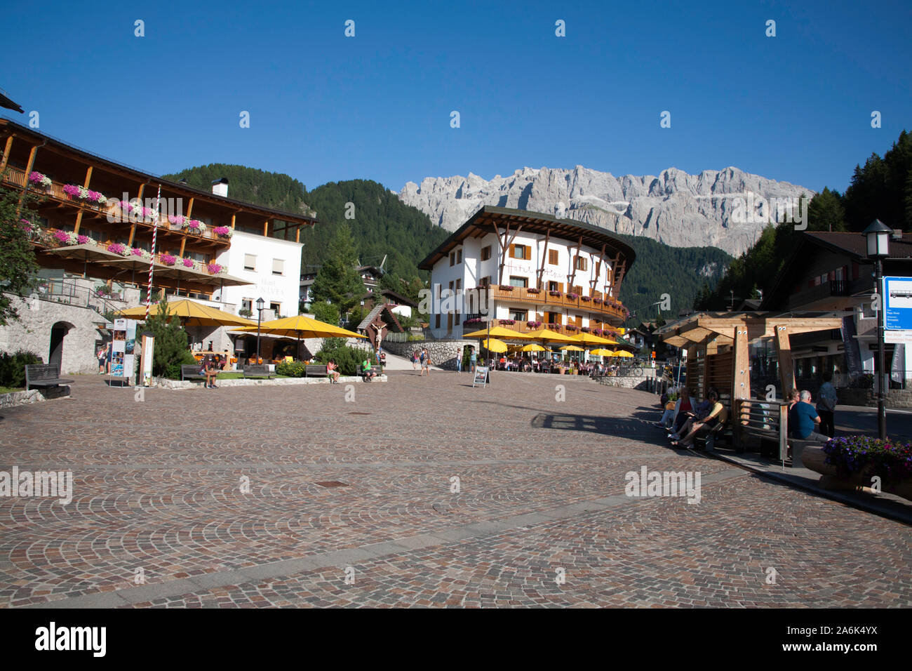 Hotel Nives and Hotel Des Alpes Selva Val Gardena Dolomites Italy Stock Photo
