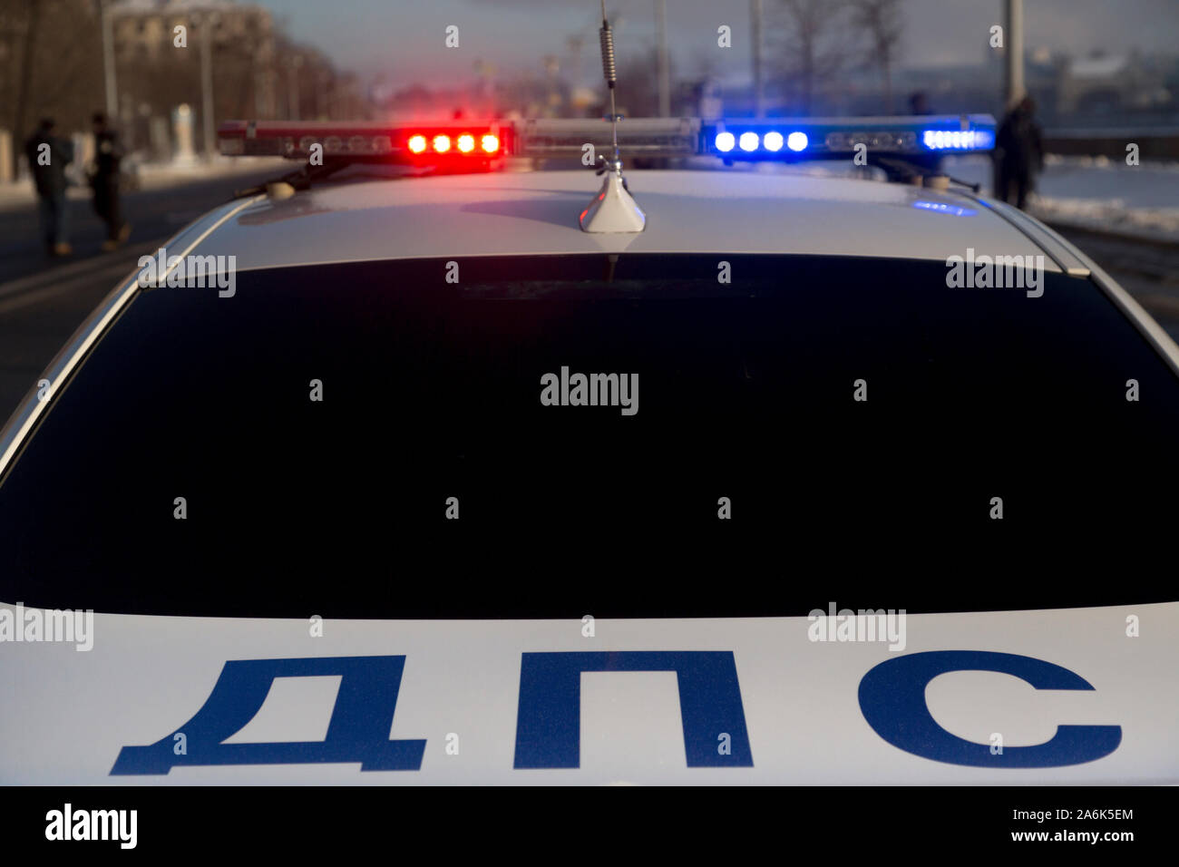 A traffic police car during a patrol in Moscow, Russia Stock Photo