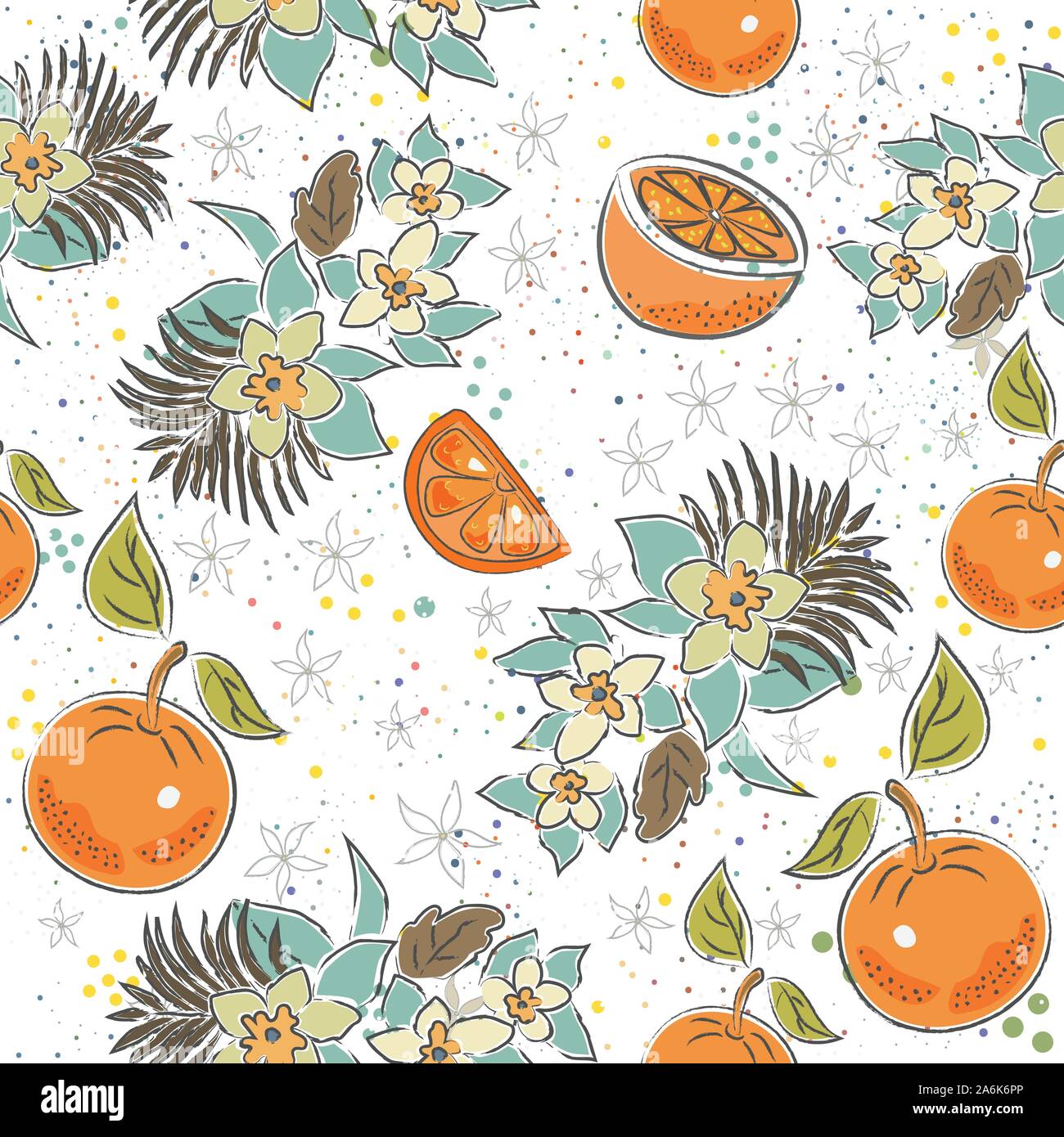 Seamless Pattern with Oranges and Bananas. Scandinavian Style. Vector Illustration Stock Vector