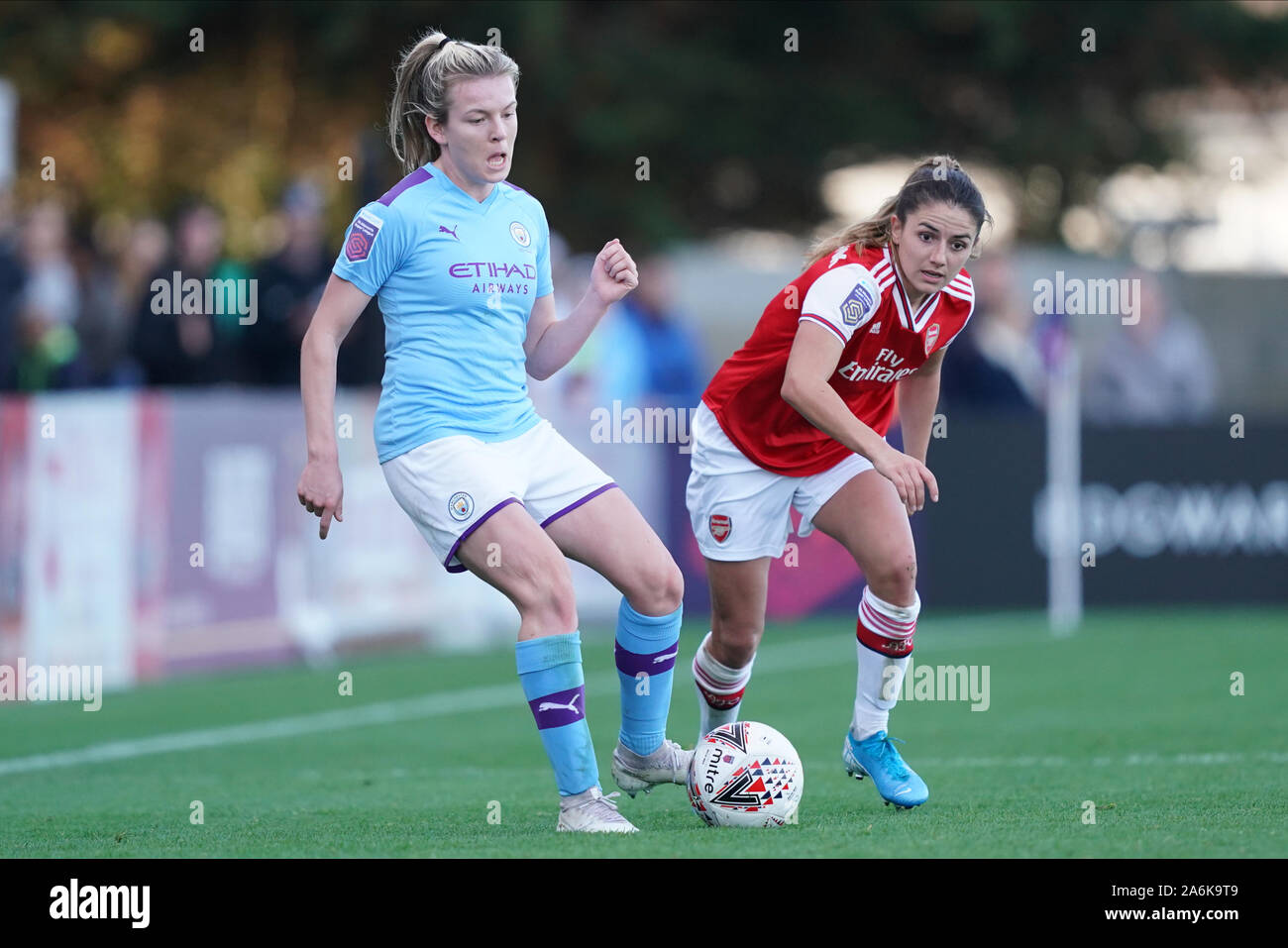 Borehamwood, UK. 27th Oct, 2019. Lauren Hemp of Manchester Citypasses the ball  during the Barclay's FA WSL football match between Arsenal vs Manchester City at Meadow Park on October 27, 2019 in Borehamwood, England (Photo by Daniela Porcelli/SPP) Credit: SPP Sport Press Photo. /Alamy Live News Stock Photo