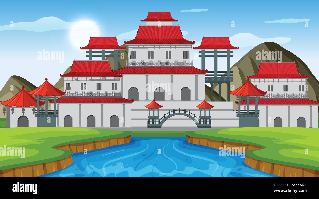 An outdoor scene with Asian castle illustration Stock Vector Image ...