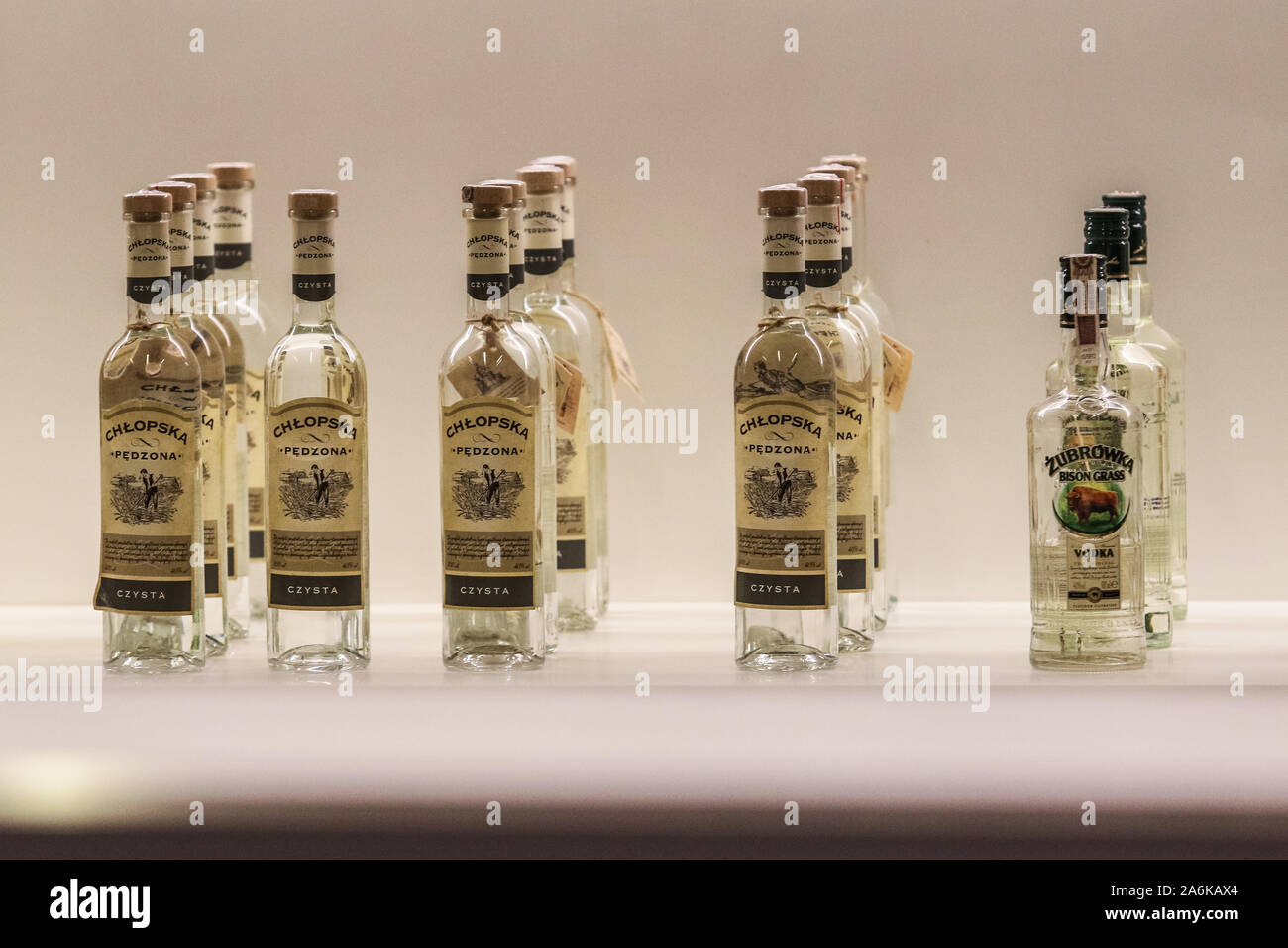 Gdansk, Poland 27th, Oct. 2019 Bar full of luxury alcohols in the VIP lounge at the Lech Walesa Rebiechowo (GDN/EPGD) airport is seen in Gdansk, Poland on 27 October 2019   © Vadim Pacajev / Alamy Live News Stock Photo