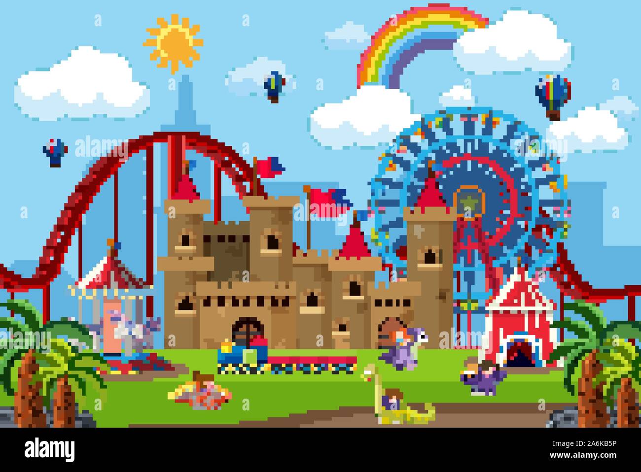 Amusement park with kids on rides illustration Stock Vector Image & Art ...