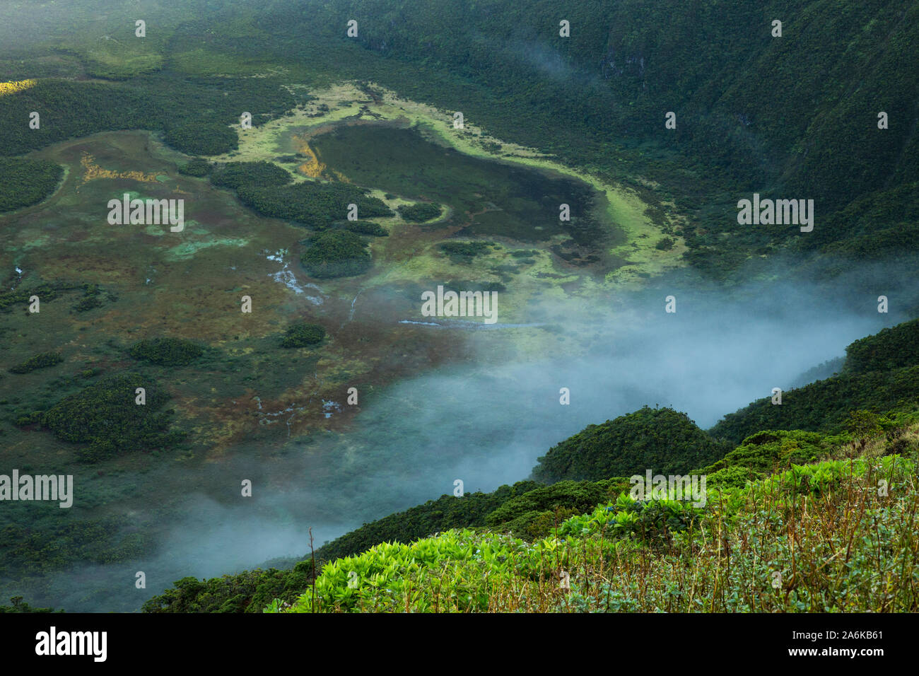 Clouds forming inside Faial caldera. Azores, Portugal Stock Photo