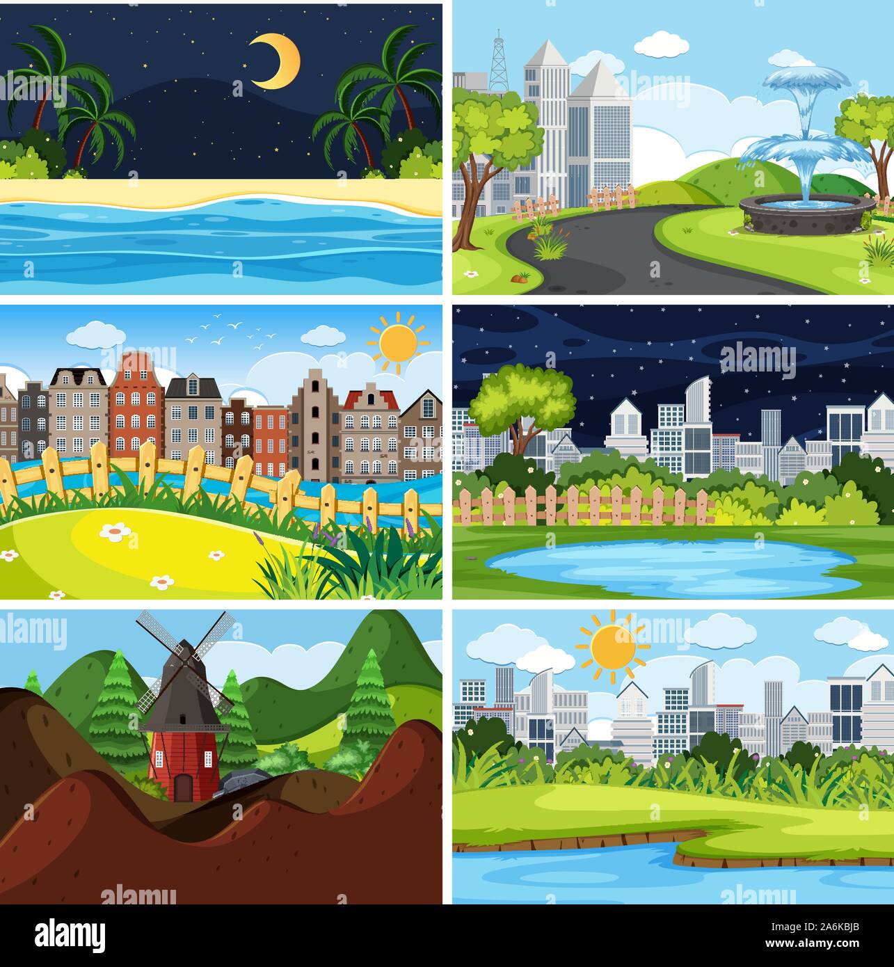 A set of outdoor scene including beach illustration Stock Vector Image ...