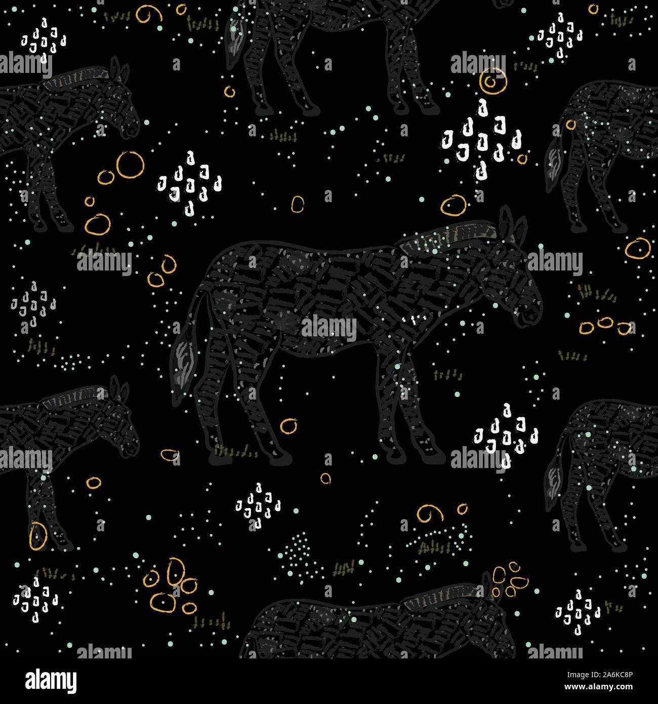 Seamless Pattern with Cute Hand Drawn Zebra. Scandinavian Style. Vector ...