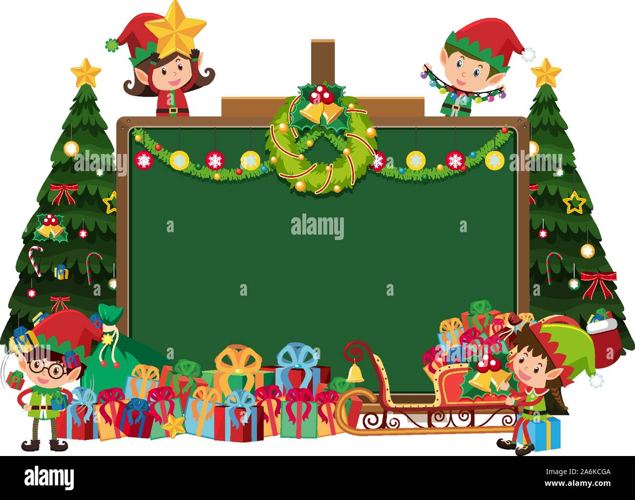 Board template with elf and christmas tree illustration Stock Vector ...