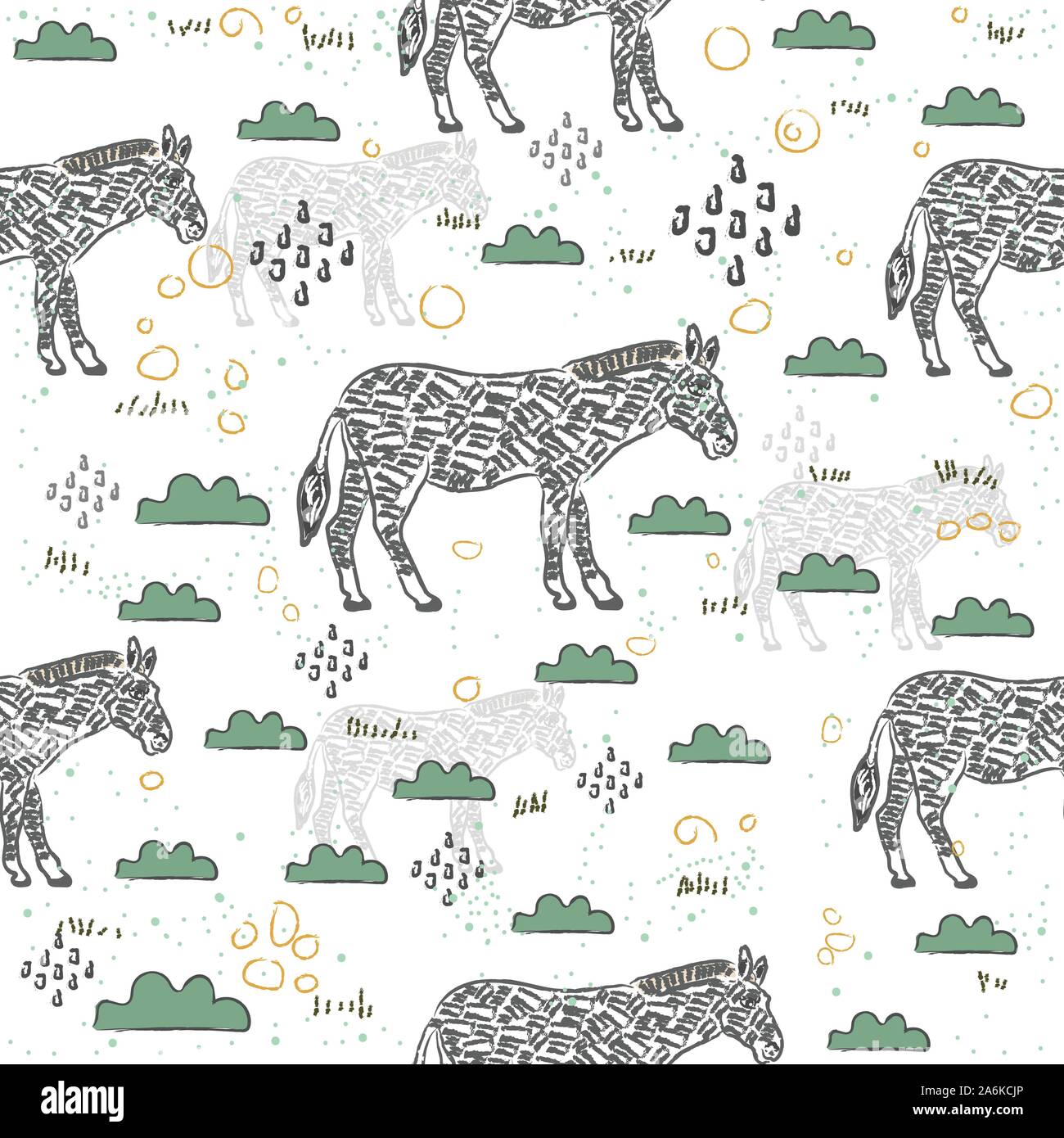 Seamless Pattern with Cute Hand Drawn Zebra. Scandinavian Style. Vector ...