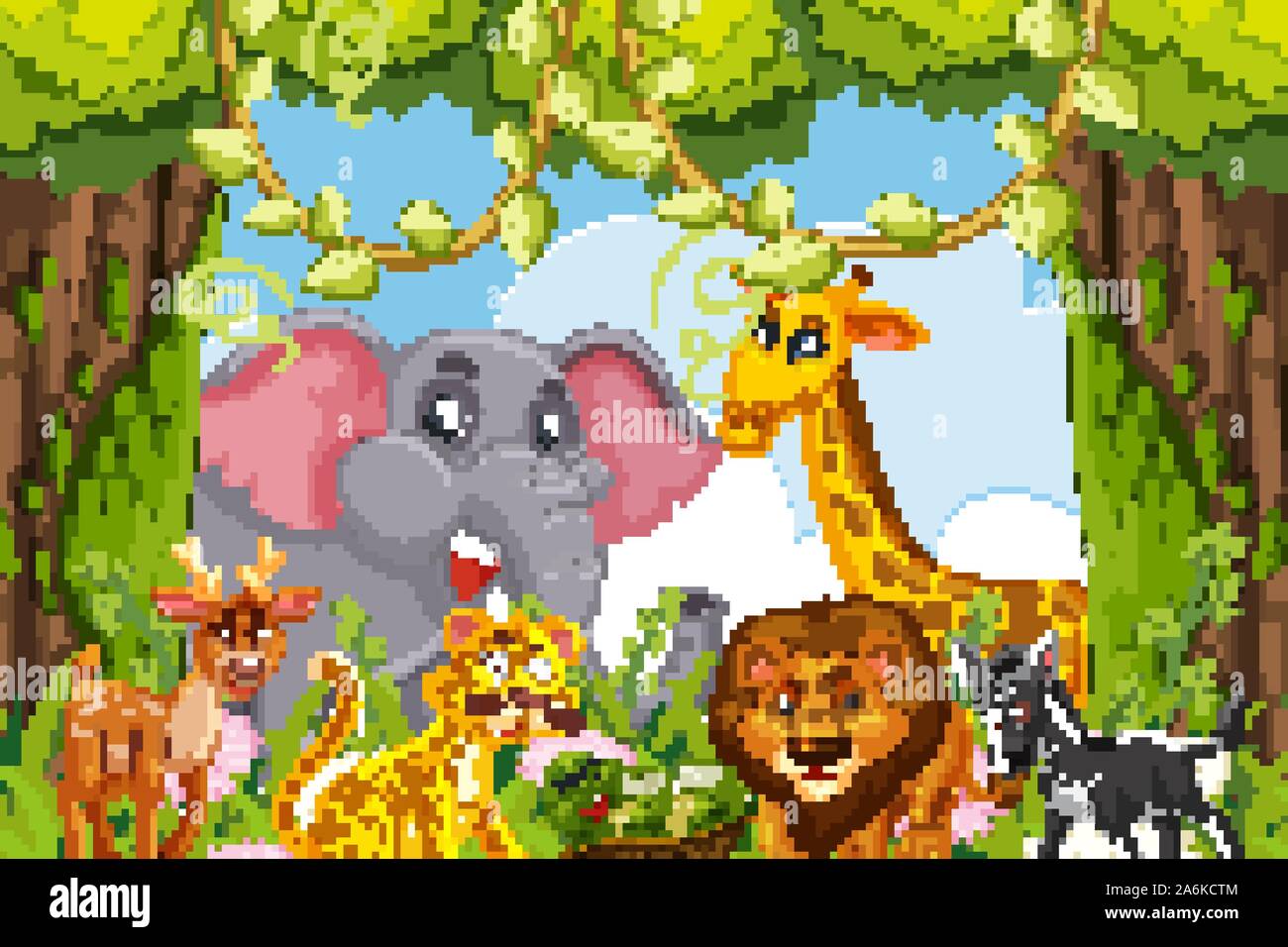 Cute animals in jungle scene illustration Stock Vector Image & Art - Alamy