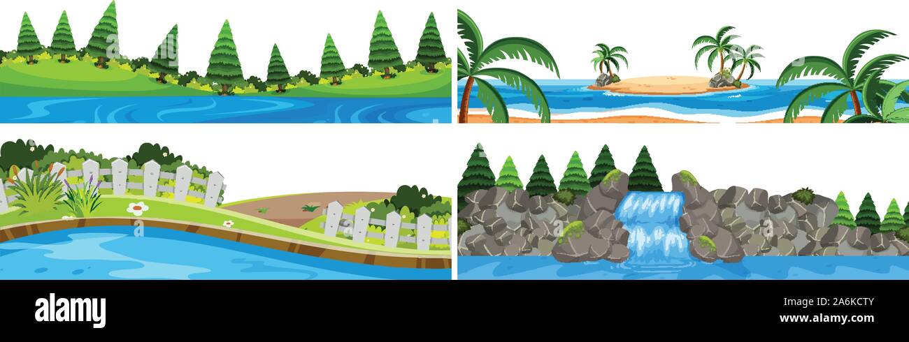A set of outdoor scene including water illustration Stock Vector Image ...