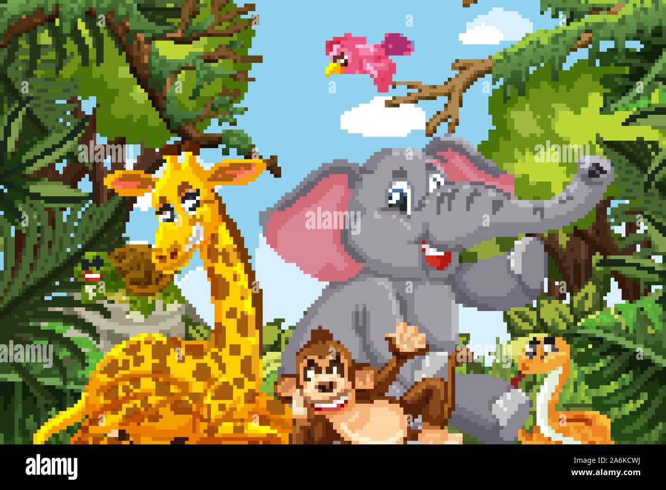 Cute animals in jungle scene illustration Stock Vector Image & Art - Alamy