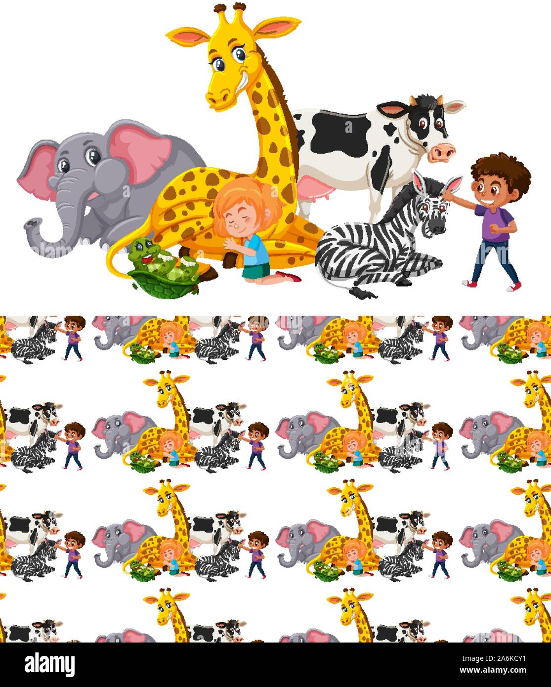 Group of wild african animals and seamless pattern illustration Stock ...