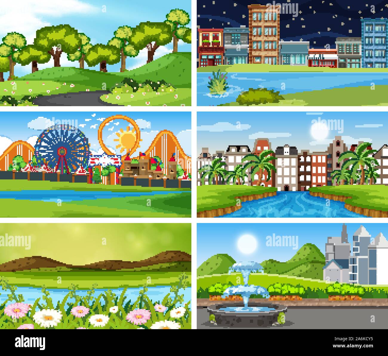 A set of outdoor scene including water illustration Stock Vector Image ...
