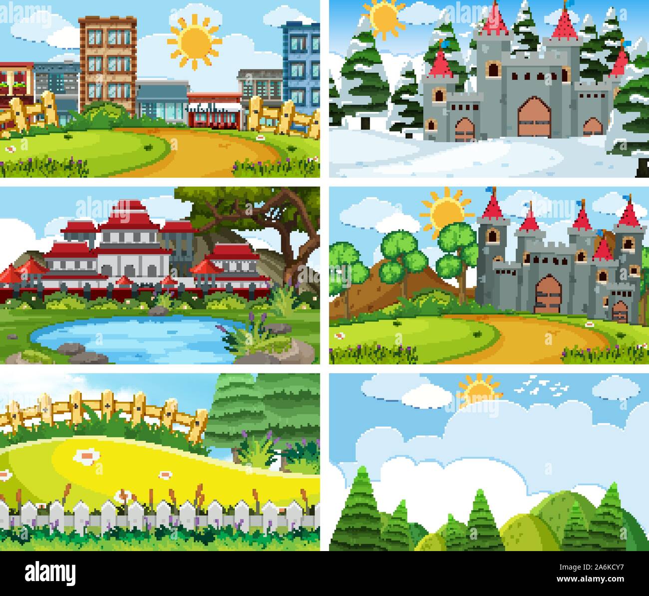 A set of outdoor scene including building illustration Stock Vector ...