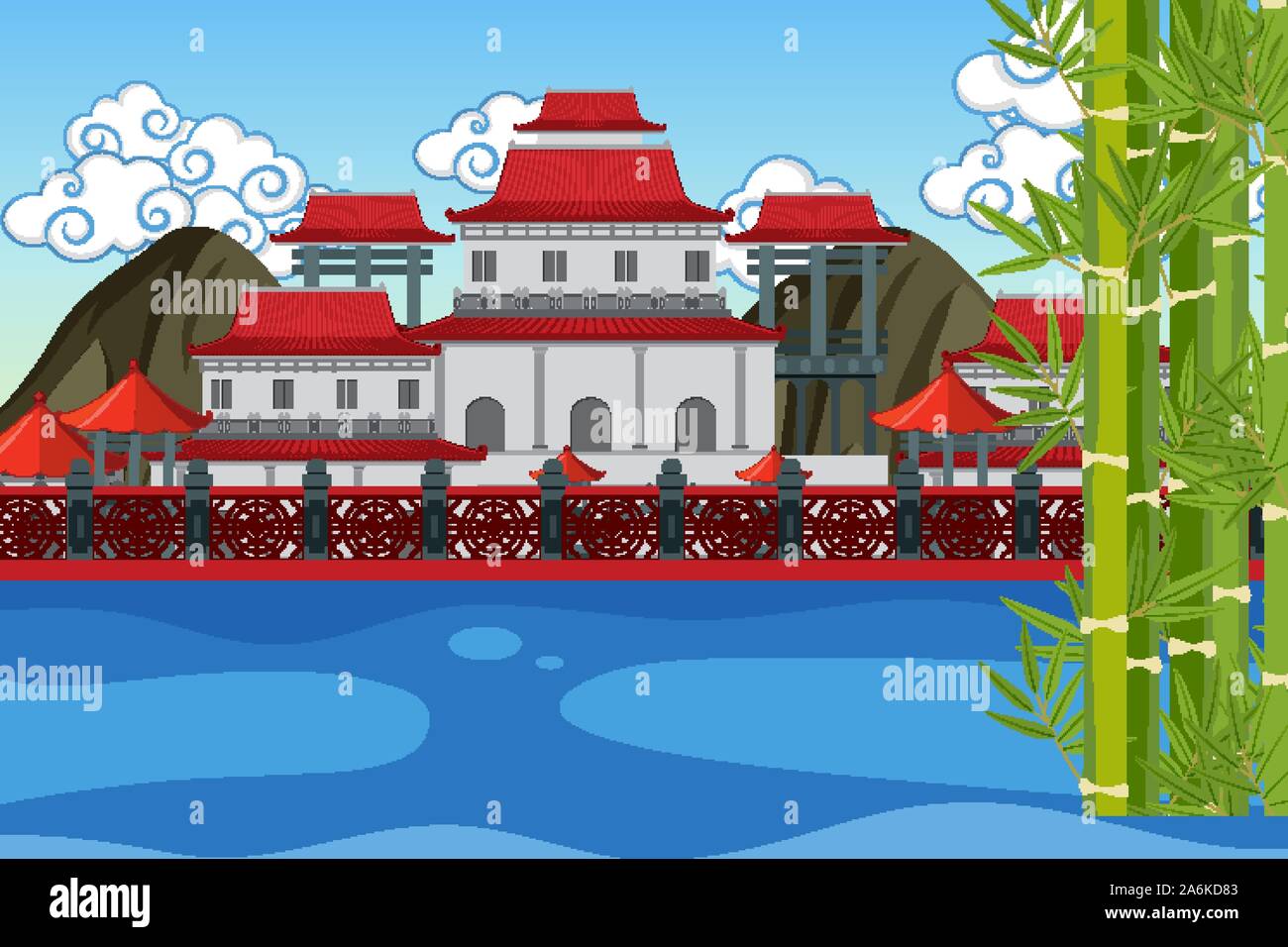 An outdoor scene with Asian castle illustration Stock Vector Image ...