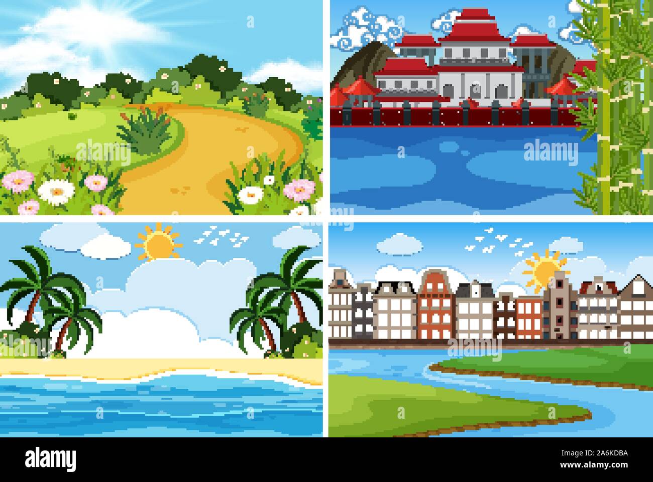 A set of outdoor scene including water illustration Stock Vector Image ...