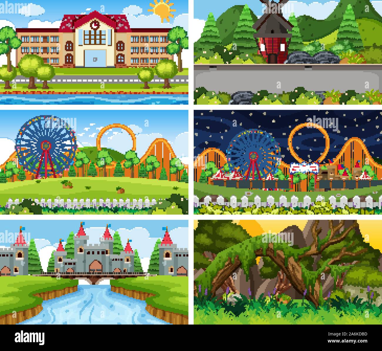 A set of outdoor scene including building illustration Stock Vector ...
