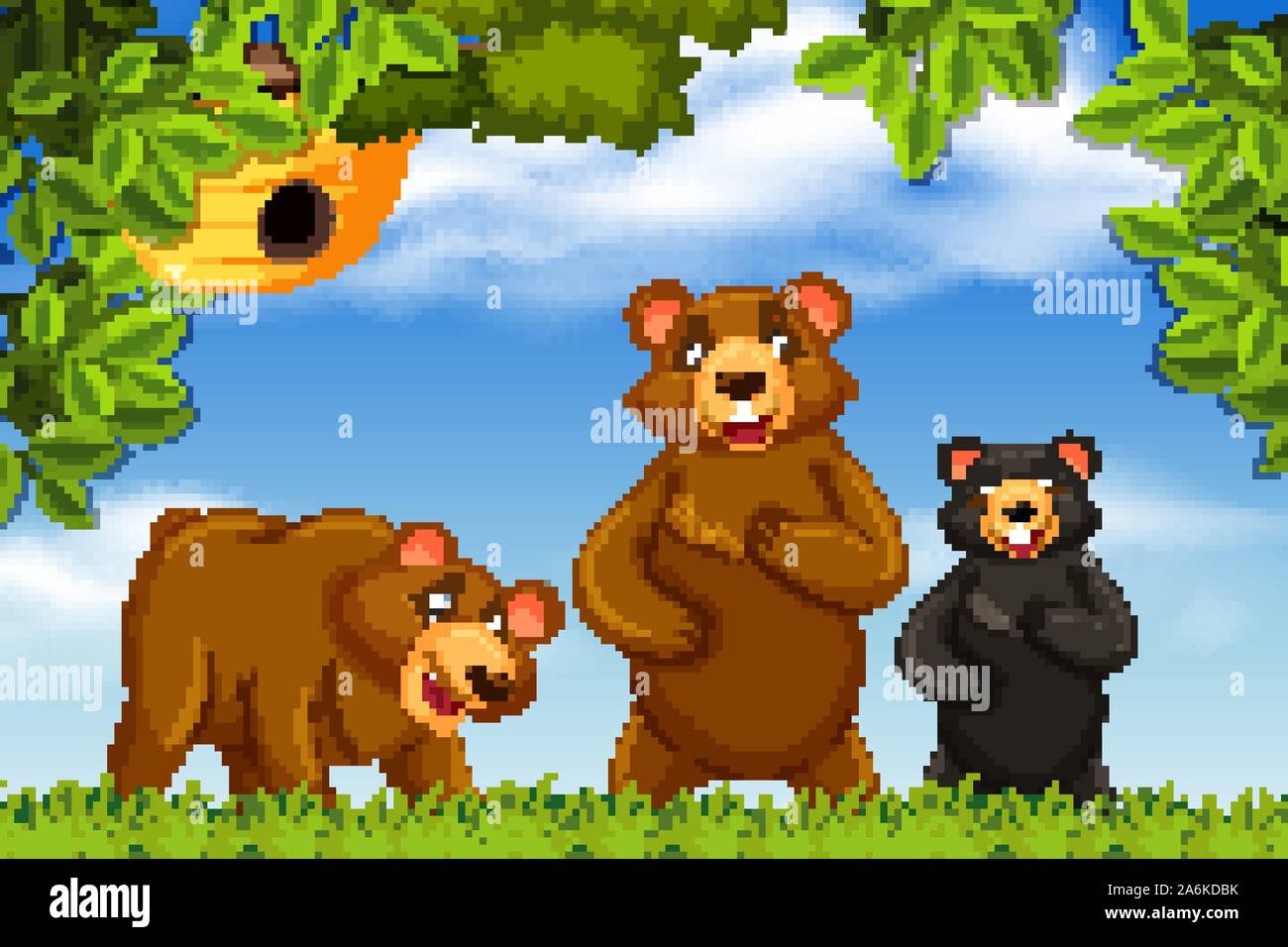 Cute bears in nature scene illustration Stock Vector Image & Art - Alamy