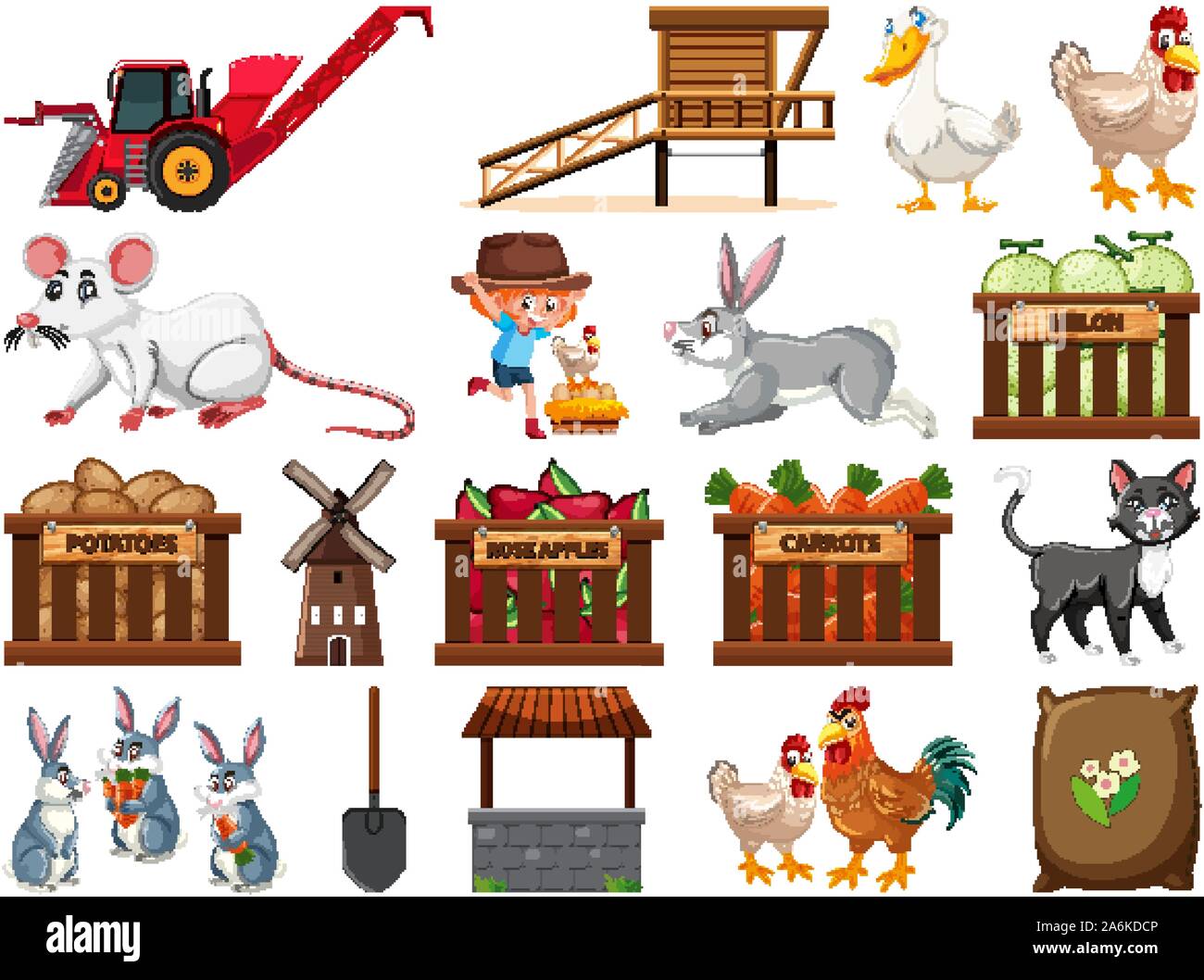 Large set of isolated farm objects illustration Stock Vector Image ...