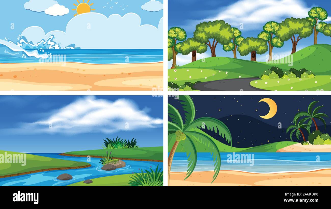A set of outdoor scene including beach illustration Stock Vector Image ...