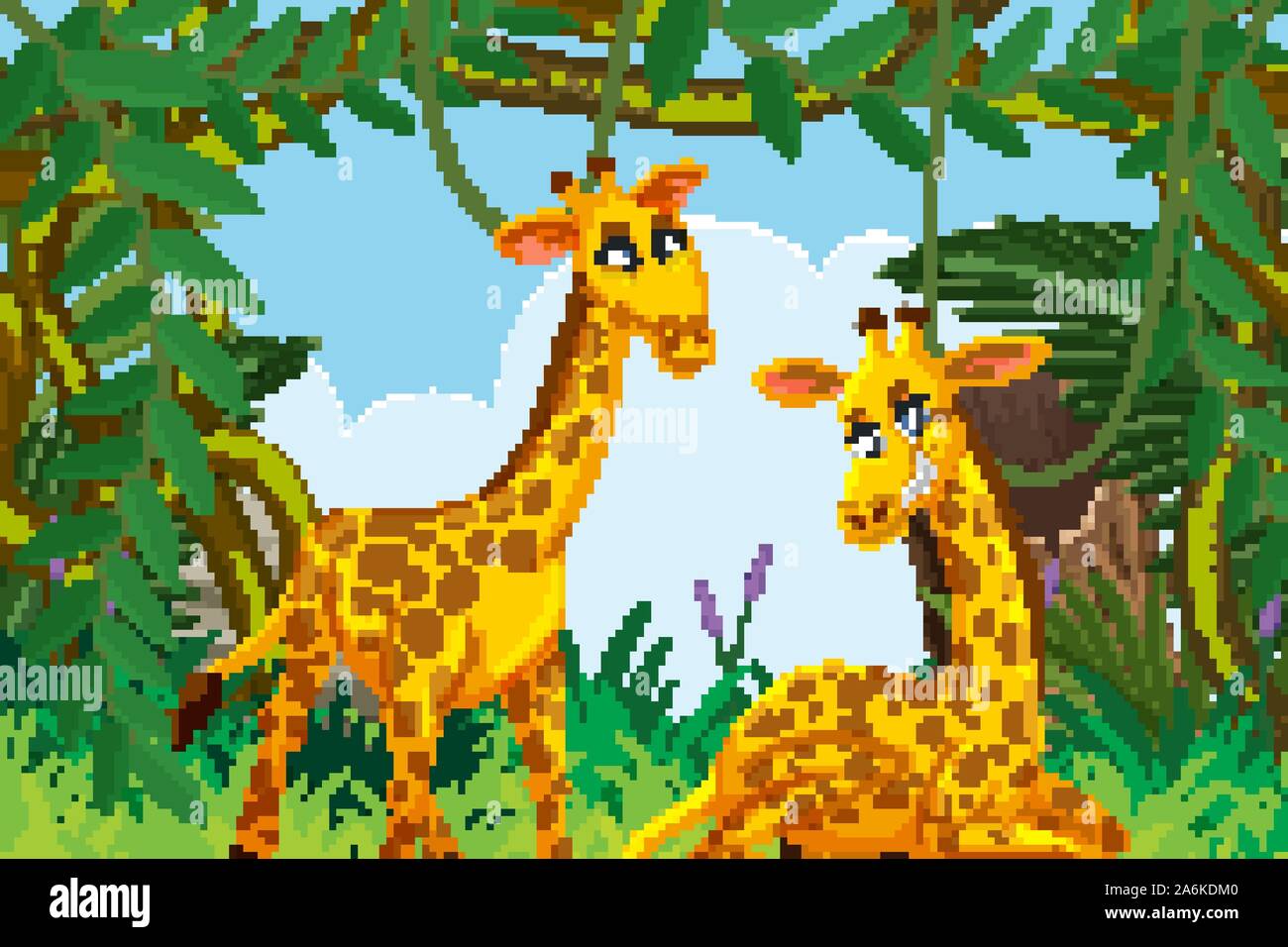 Cute giraffes in jungle scene illustration Stock Vector Image & Art - Alamy