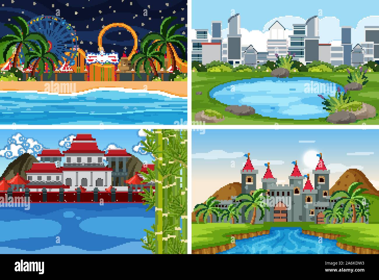A set of outdoor scene including water illustration Stock Vector Image ...