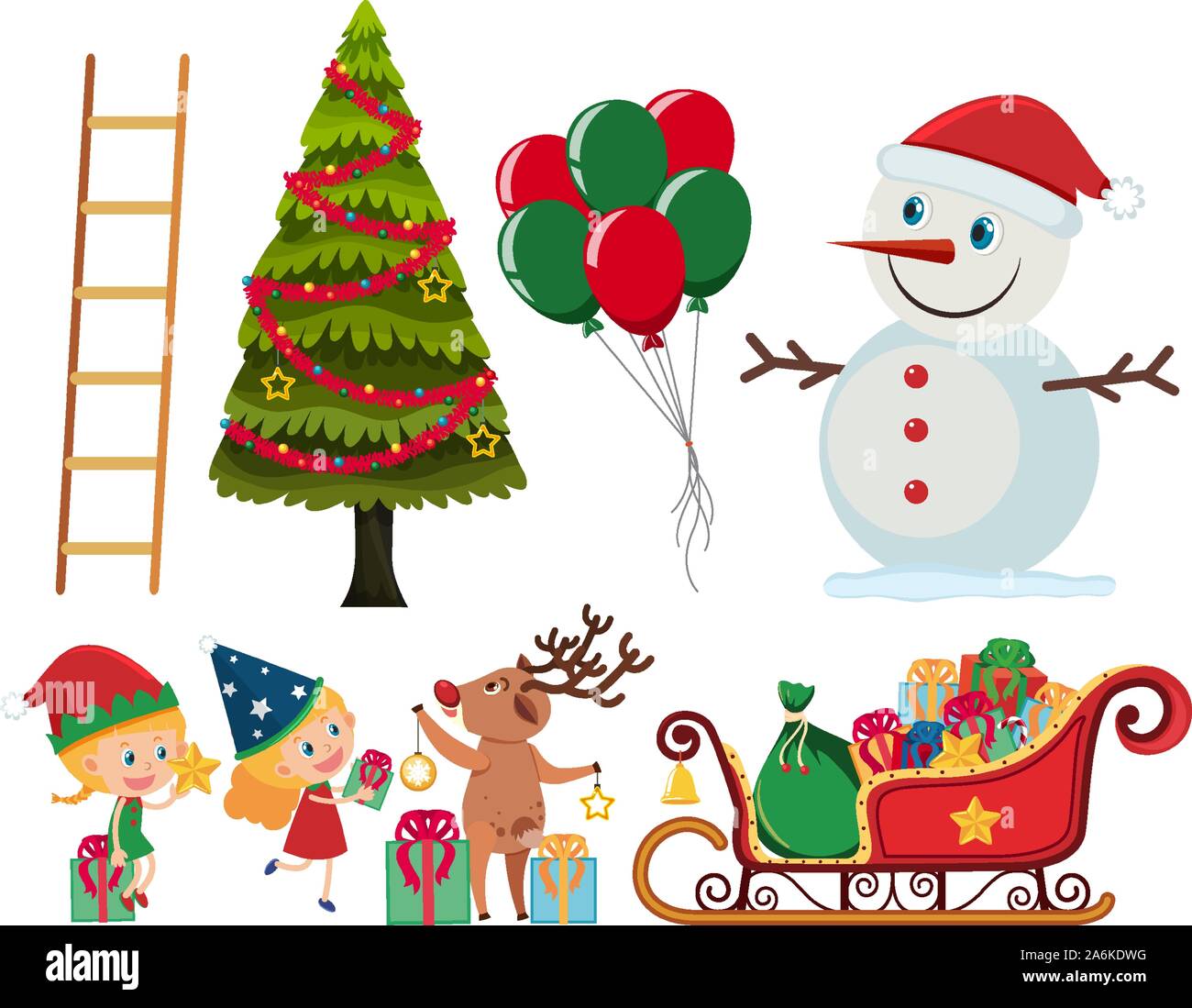 Set of christmas elements on white background illustration Stock Vector ...
