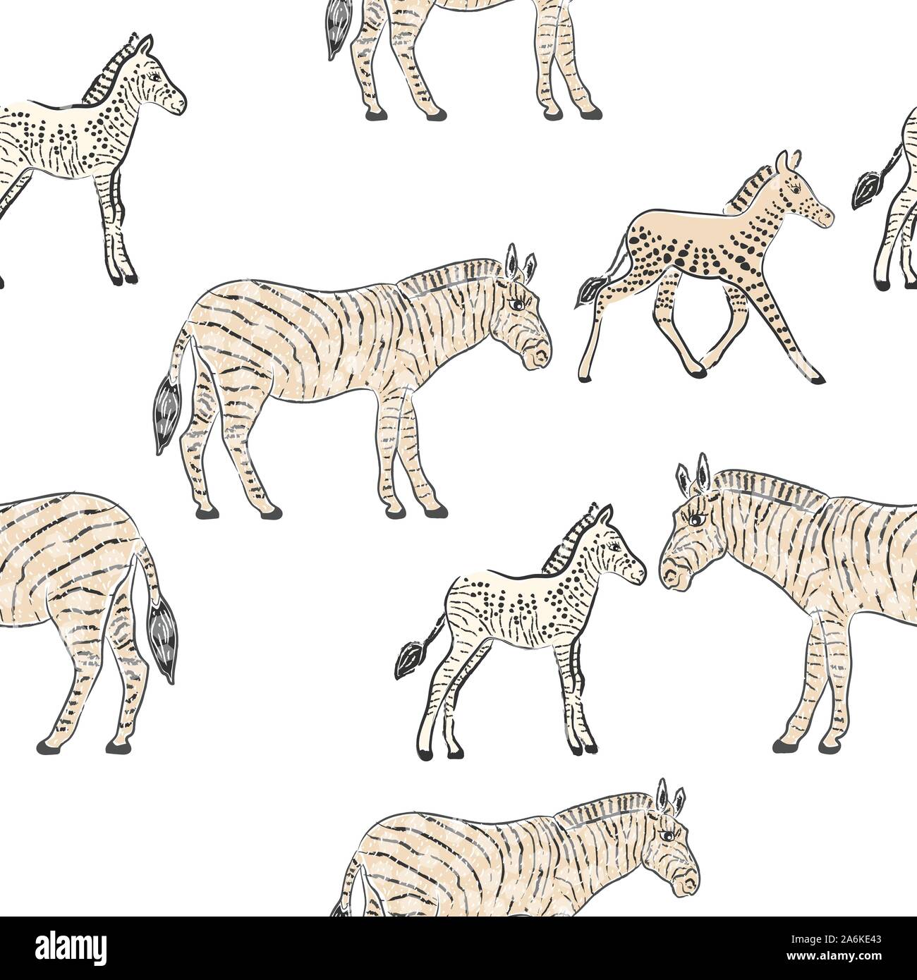 Seamless Pattern with Cute Hand Drawn Zebra. Scandinavian Style. Vector ...