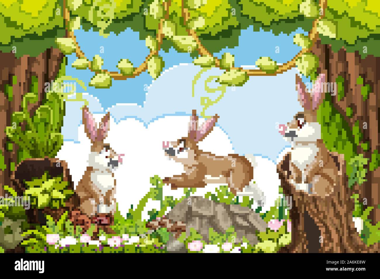 Rabbits in jungle scene illustration Stock Vector Image & Art Alamy