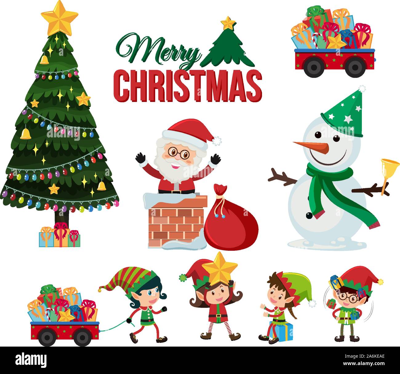 Set of christmas elements on white background illustration Stock Vector ...