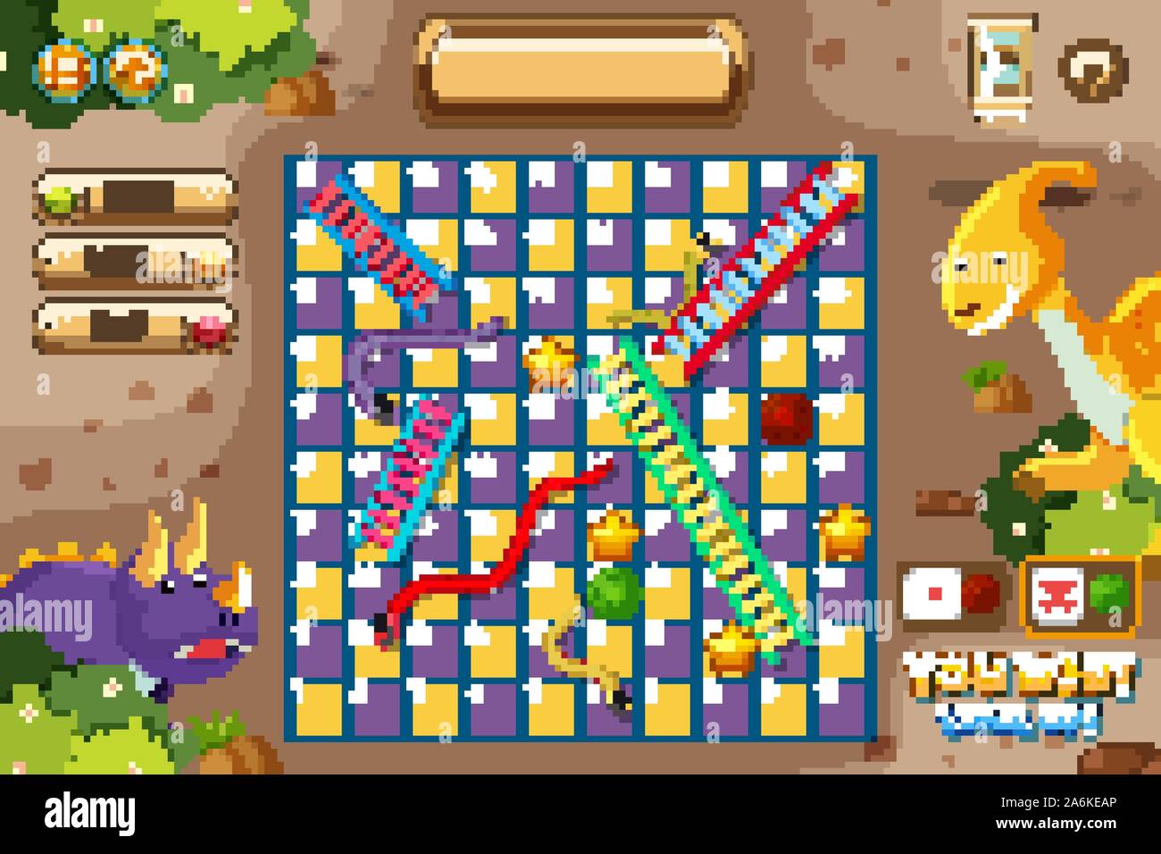 Snakes and ladders game templates with two dinosaurs illustration Stock ...