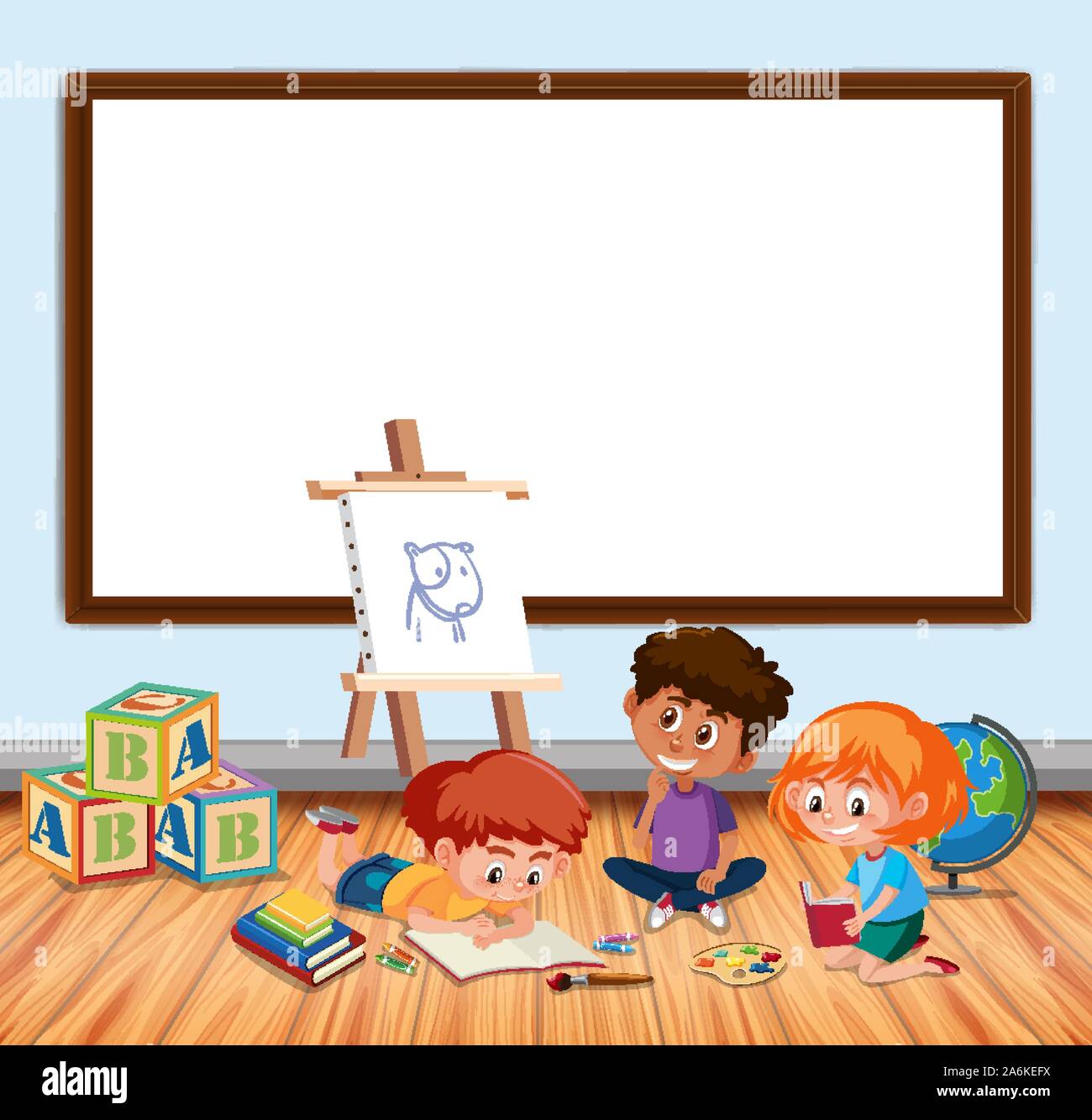 Frame design with board and kids in classroom illustration Stock Vector ...