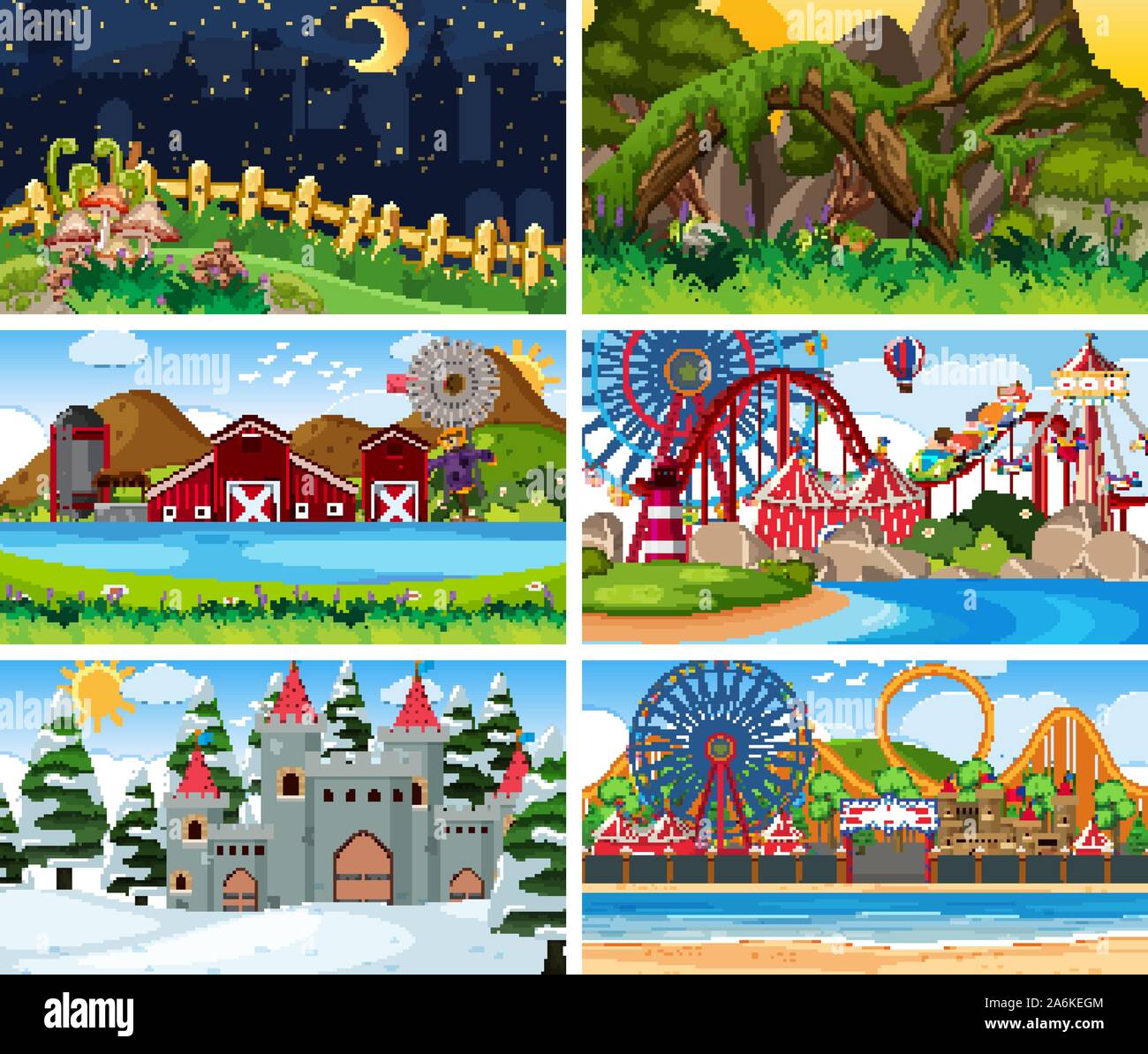 A set of outdoor scene including beach illustration Stock Vector Image ...