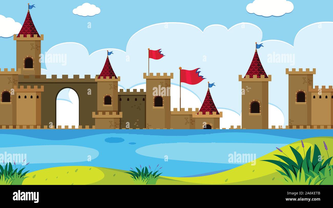 An outdoor scene with castle illustration Stock Vector Image & Art - Alamy